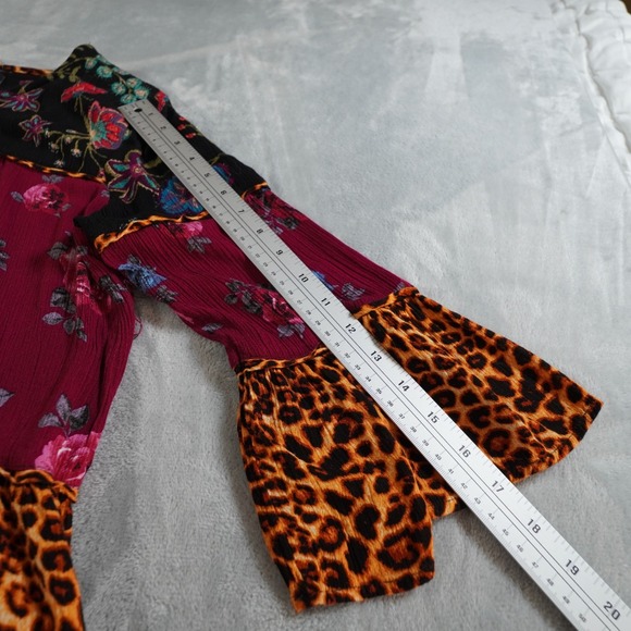 Calessa Womens Tunic Top L Boho Gauzy Mixed Print Artsy Flowy Bell Sleeve Casual - Picture 6 of 11